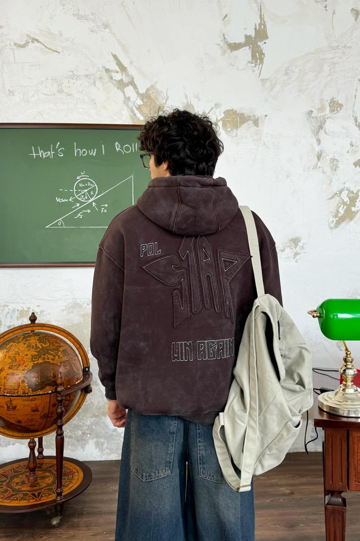 Polstar Nakışlı Washed Oversize Hoodie
