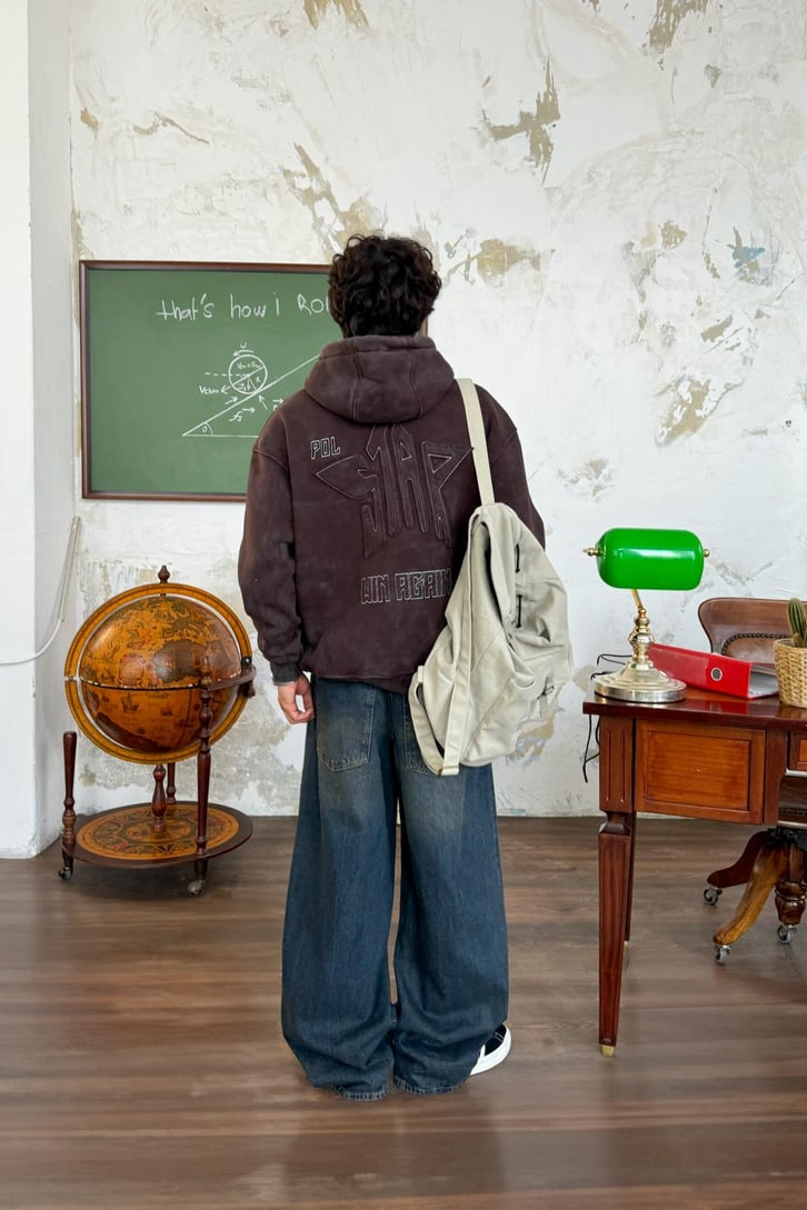 Polstar Nakışlı Washed Oversize Hoodie