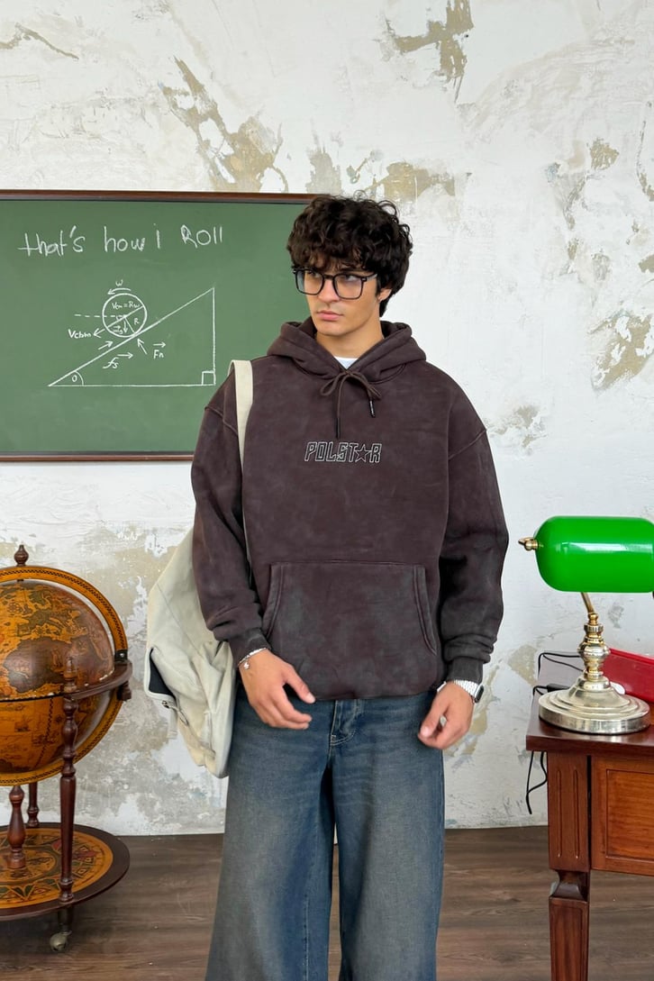 Polstar Nakışlı Washed Oversize Hoodie