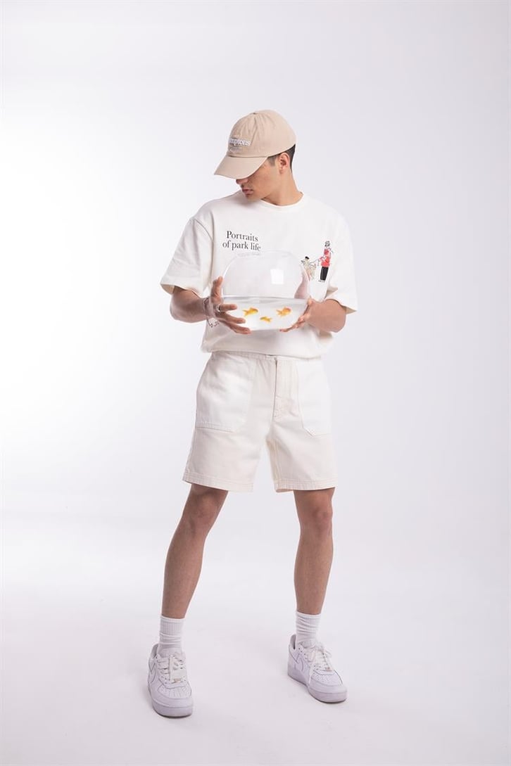 Portraits Life Sırt Baskılı Krem Oversize Tişört