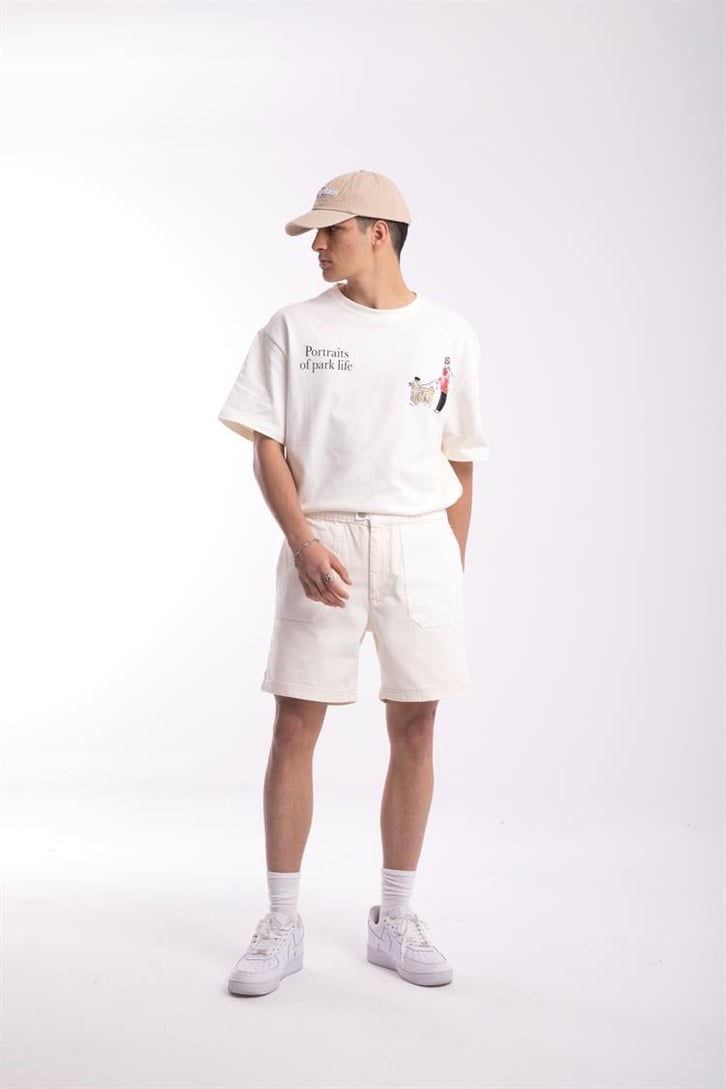 Portraits Life Sırt Baskılı Krem Oversize Tişört