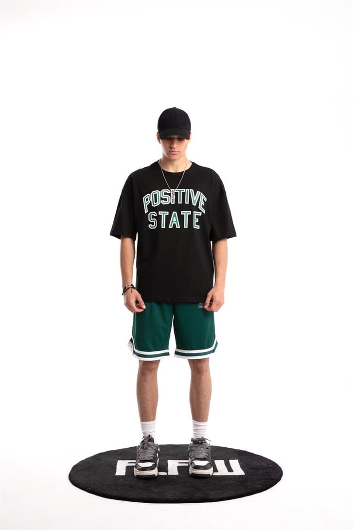 Positive State Baskılı Siyah Oversize Tişört
