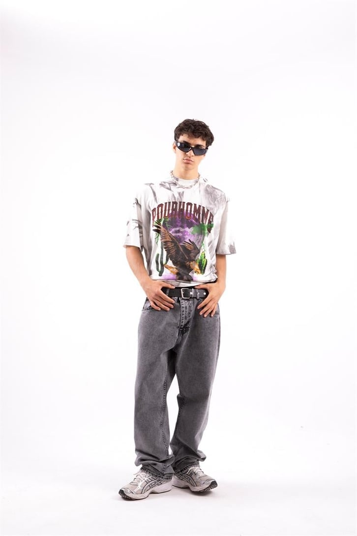 Pour Homme Batik Desen Beyaz Oversize Tshirt