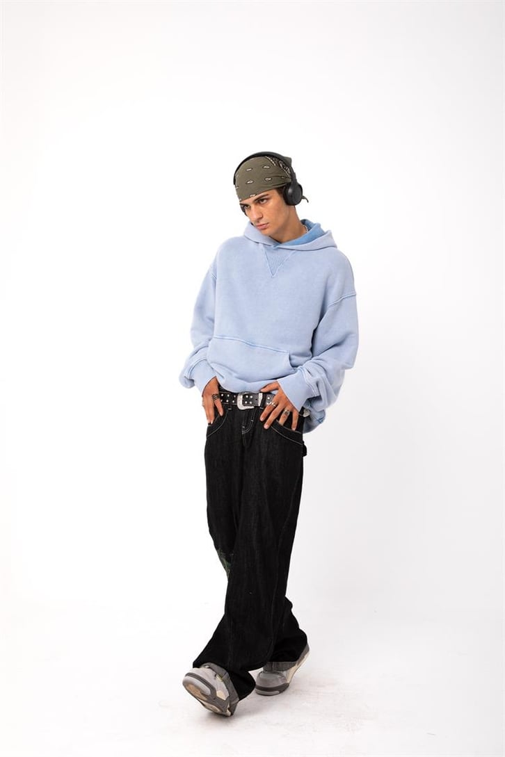 Premium Basic Bebek Mavisi Oversize Hoodie