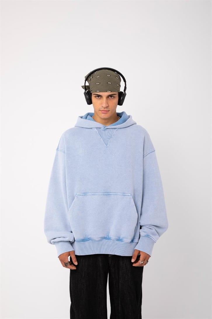 Premium Basic Bebek Mavisi Oversize Hoodie