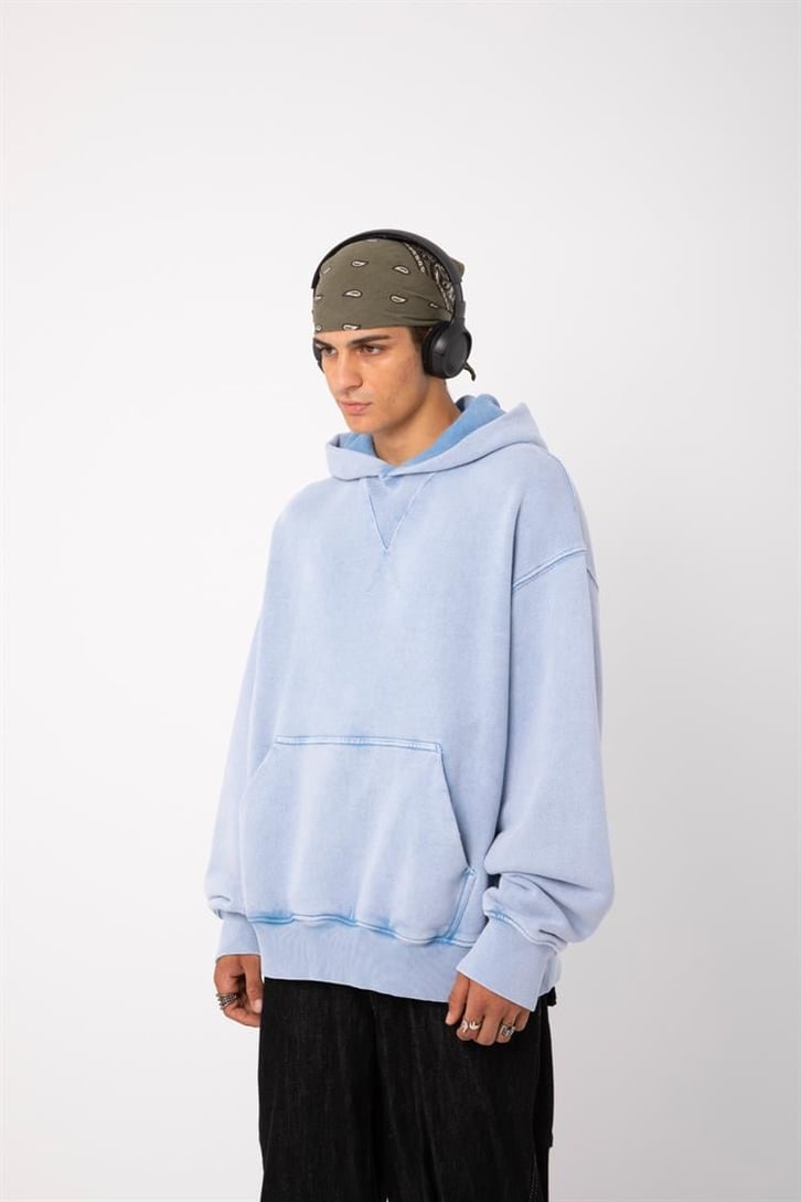 Premium Basic Bebek Mavisi Oversize Hoodie