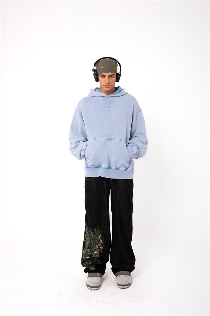 Premium Basic Bebek Mavisi Oversize Hoodie