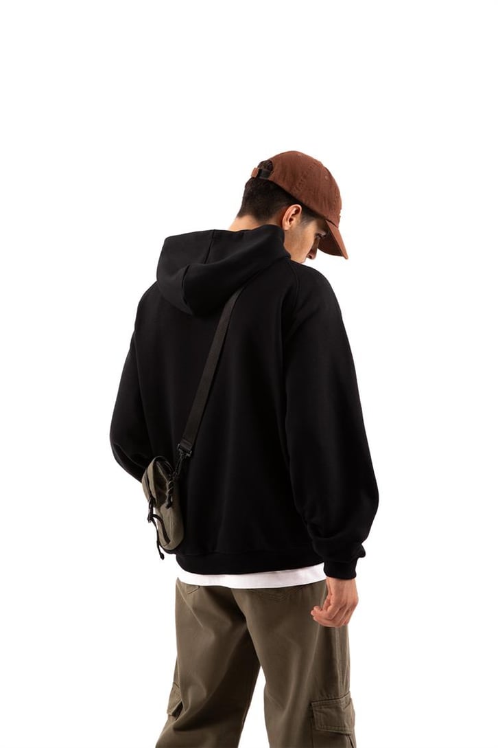 Premium Basic Siyah Oversize Hoodie
