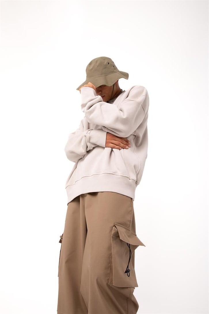 Premium Basic Taş Rengi Oversize Sweatshirt