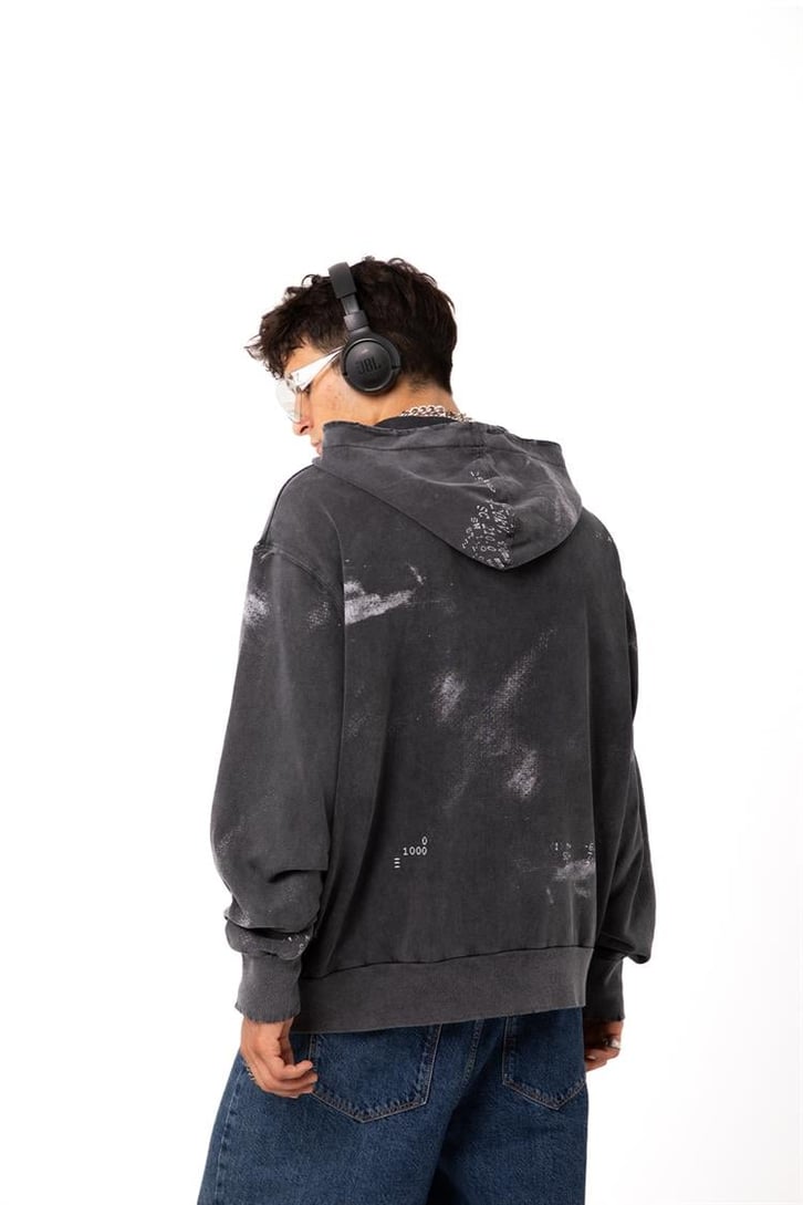 Premium Baskılı Acid Wash Oversize Zip Hoodie