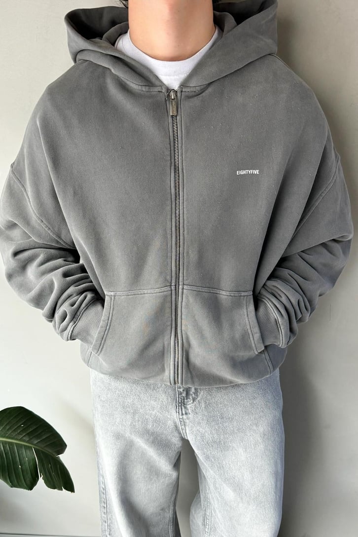 Premium Kumaş 450 Gsm Sırt Baskılı Zip Hoodie