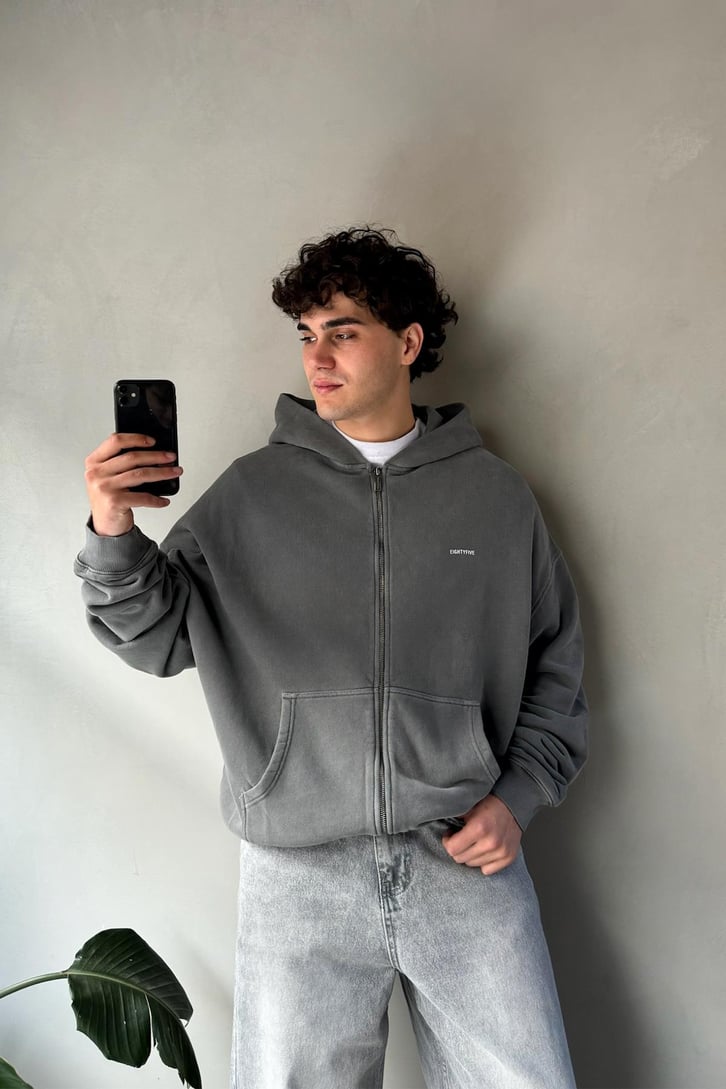 Premium Kumaş 450 Gsm Sırt Baskılı Zip Hoodie