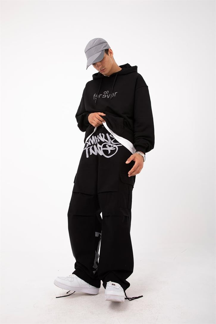 Premium Kumaş 500GSM Ferever Baskılı Bebek Mavisi Oversize Hoodie