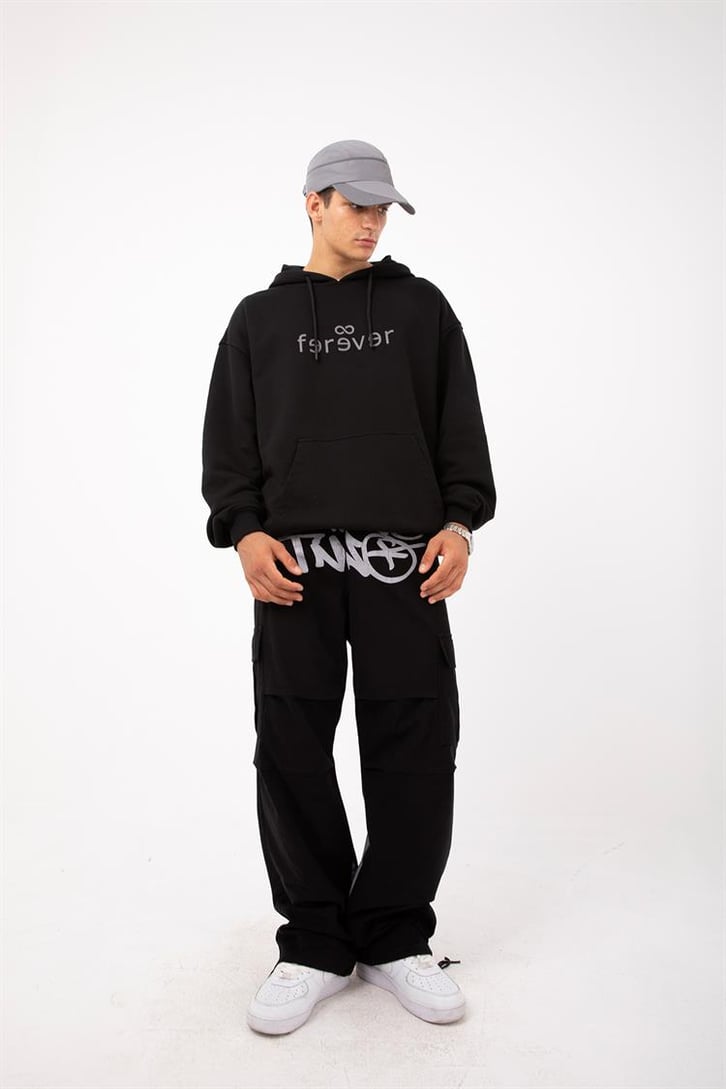 Premium Kumaş 500GSM Ferever Baskılı Bebek Mavisi Oversize Hoodie