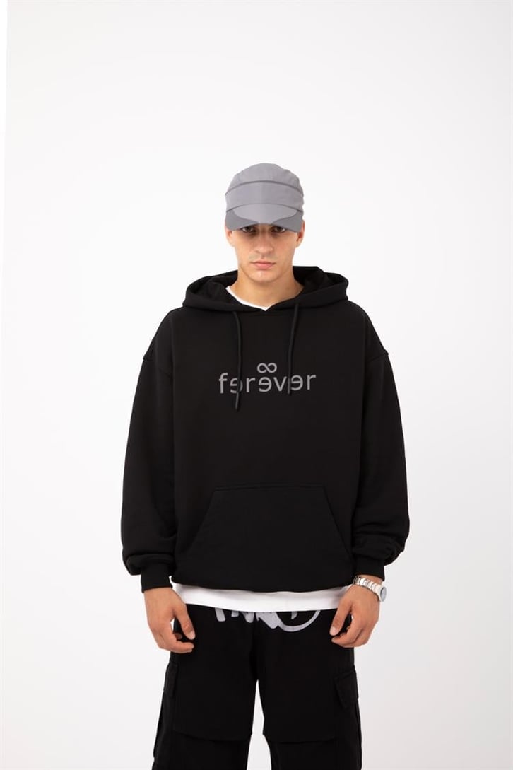 Premium Kumaş 500GSM Ferever Baskılı Bebek Mavisi Oversize Hoodie