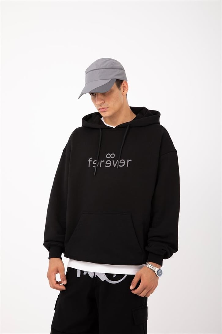 Premium Kumaş 500GSM Ferever Baskılı Bebek Mavisi Oversize Hoodie