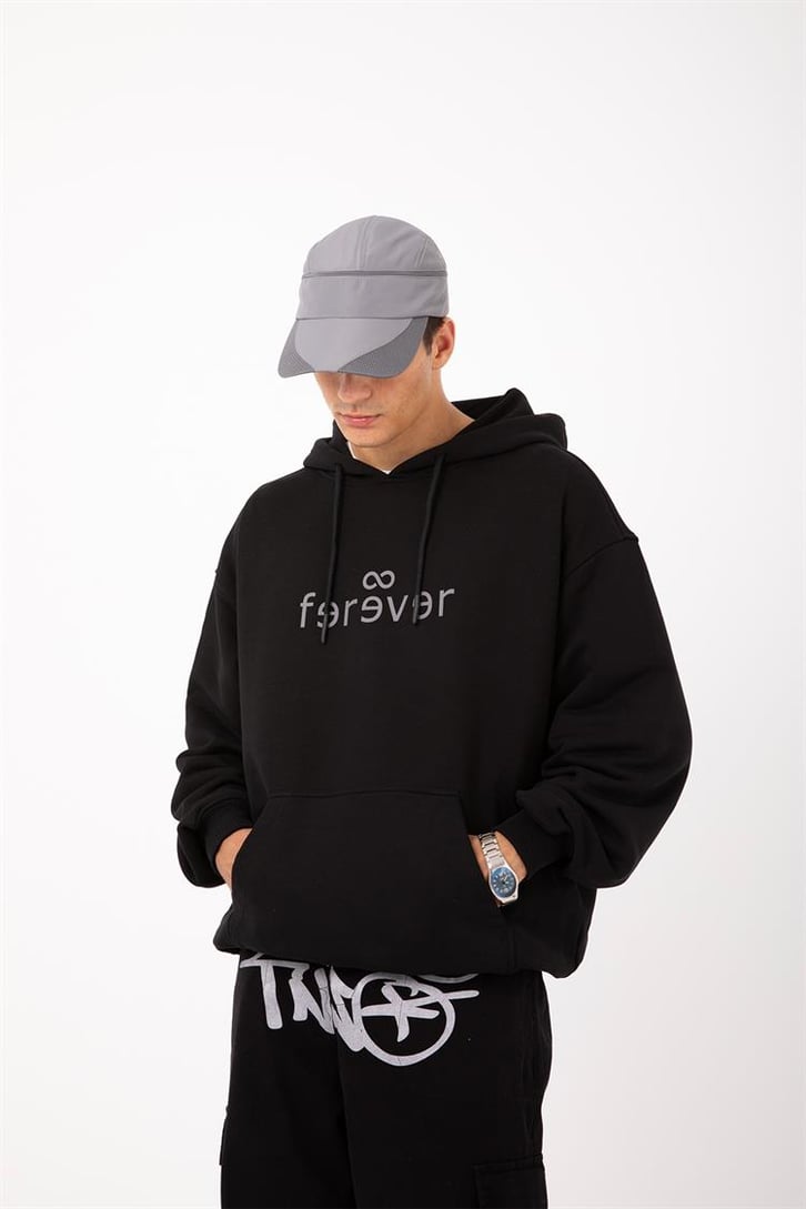 Premium Kumaş 500GSM Ferever Baskılı Bebek Mavisi Oversize Hoodie