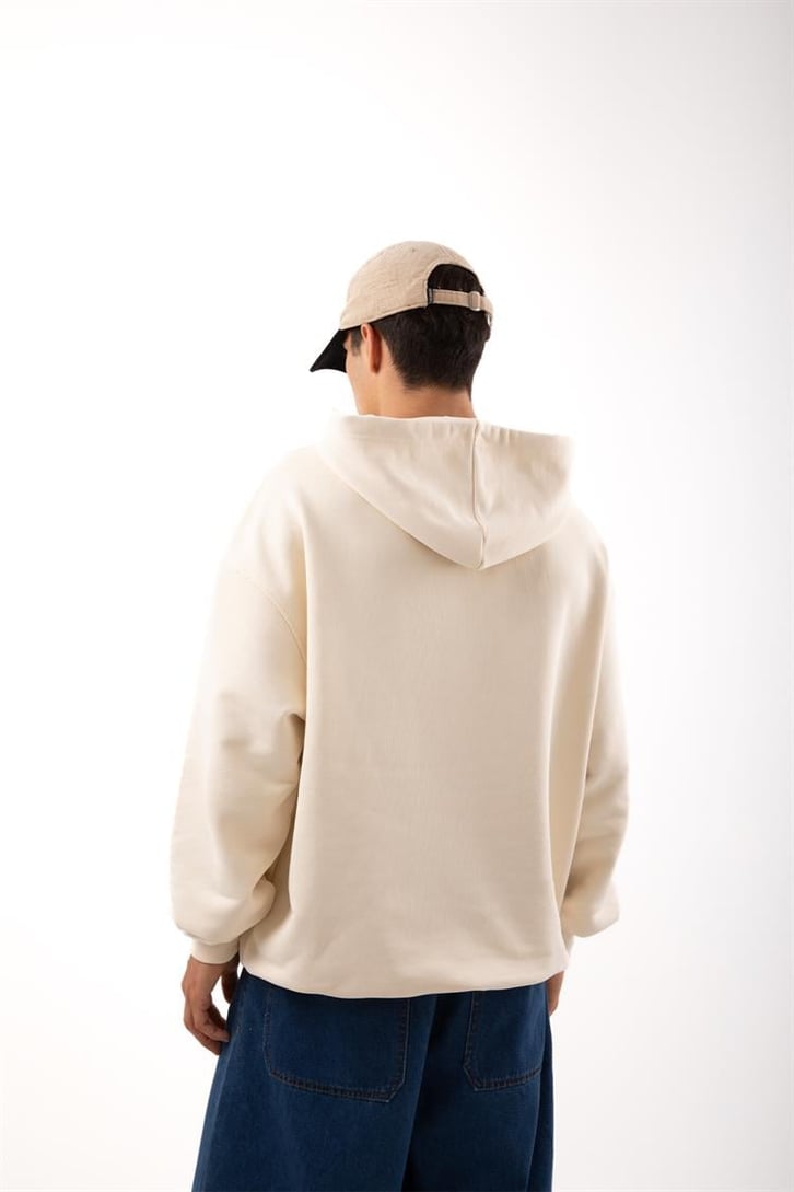 Premium Kumaş 500GSM Ferever Baskılı Krem Oversize Hoodie