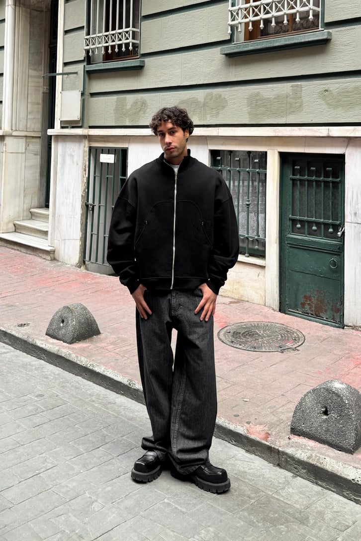 Premium Kumaş Fermuarlı Sweatshirt
