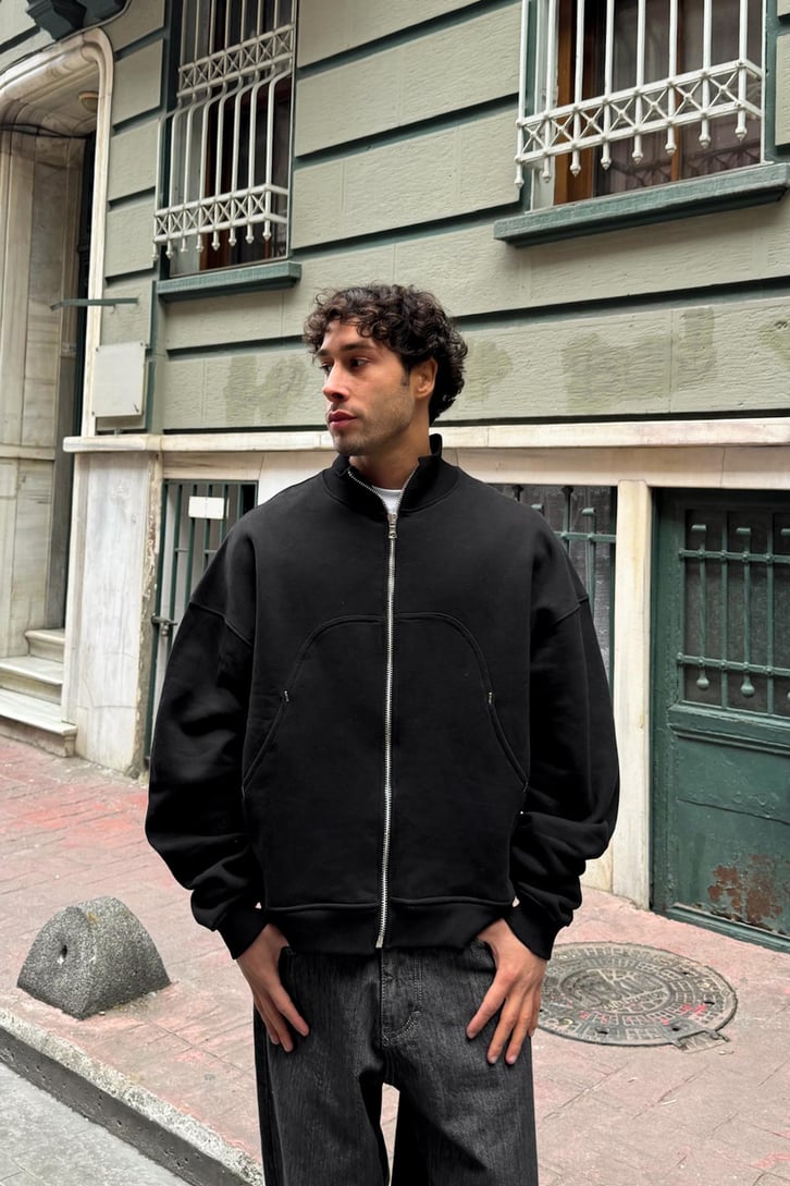 Premium Kumaş Fermuarlı Sweatshirt