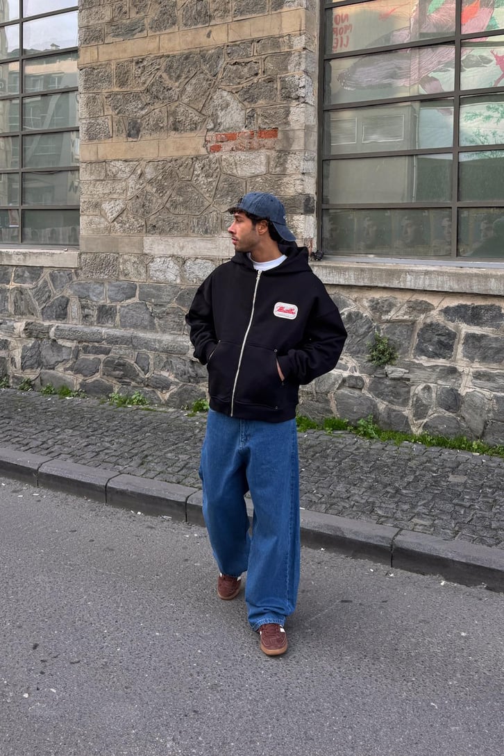 Premium Kumaş Illıcıt Bloc Baskılı Zip Hoodie