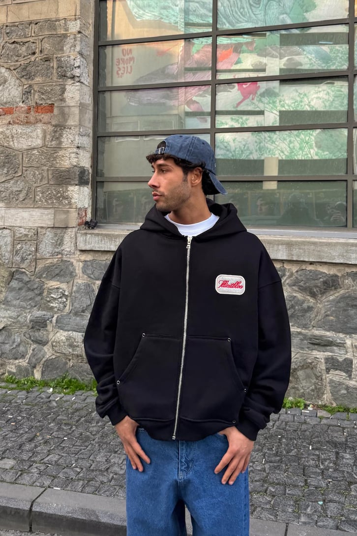 Premium Kumaş Illıcıt Bloc Baskılı Zip Hoodie