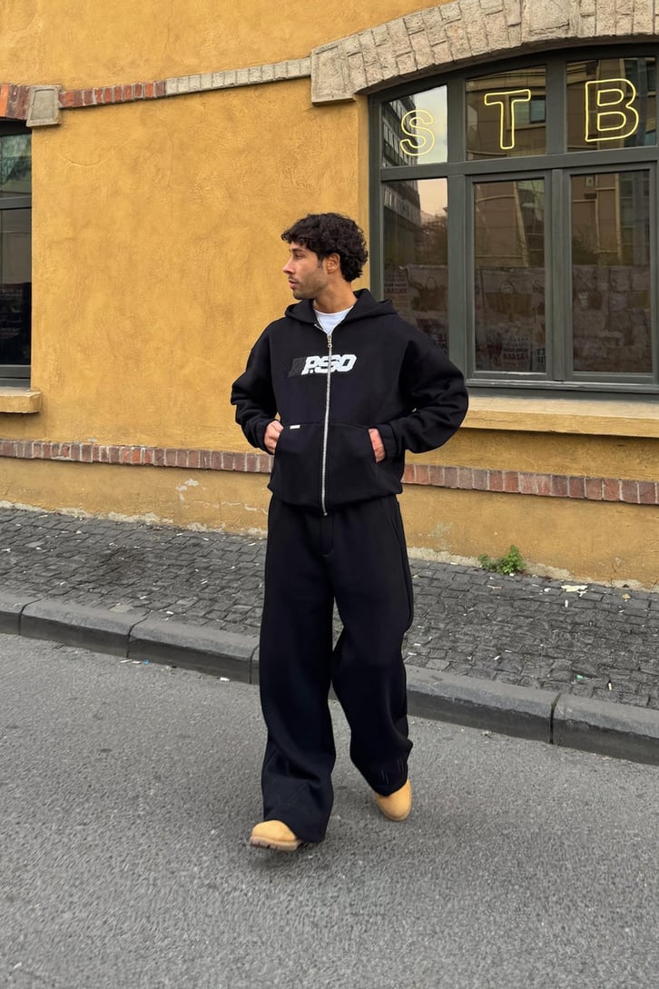 Premium Kumaş P.SO Nakışlı Zip Hoodie