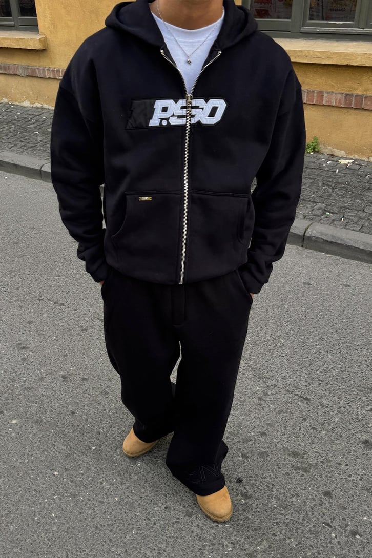 Premium Kumaş P.SO Nakışlı Zip Hoodie