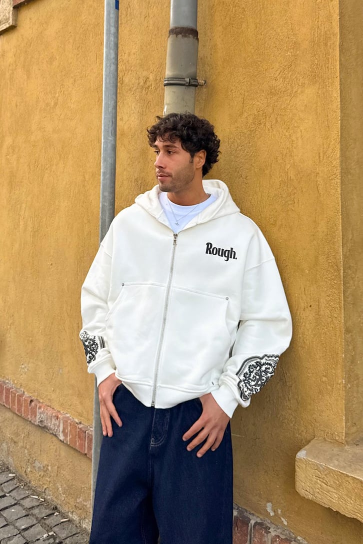 Premium Kumaş Rough Baskılı Zip Hoodie
