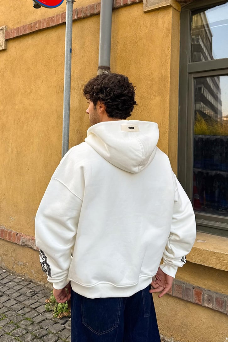 Premium Kumaş Rough Baskılı Zip Hoodie