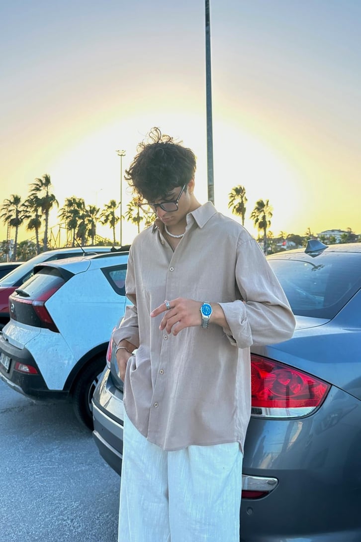 Premium Modal Karışımlı Vizon Oversize Gömlek