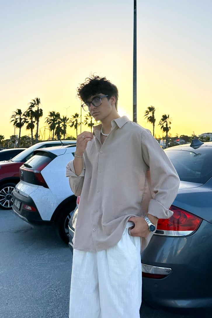 Premium Modal Karışımlı Vizon Oversize Gömlek