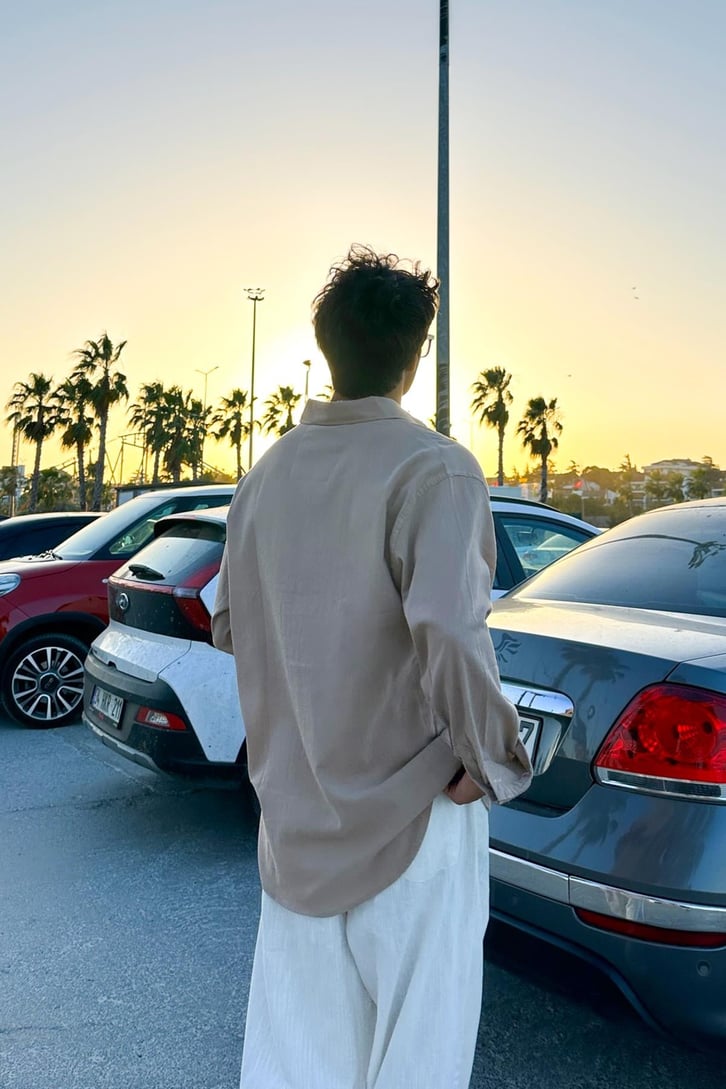 Premium Modal Karışımlı Vizon Oversize Gömlek