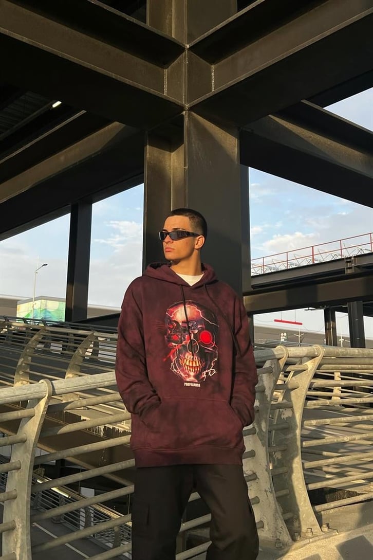 Propaganda Skull Baskılı Batik Desen İçi Pamuklu Oversize Hoodie