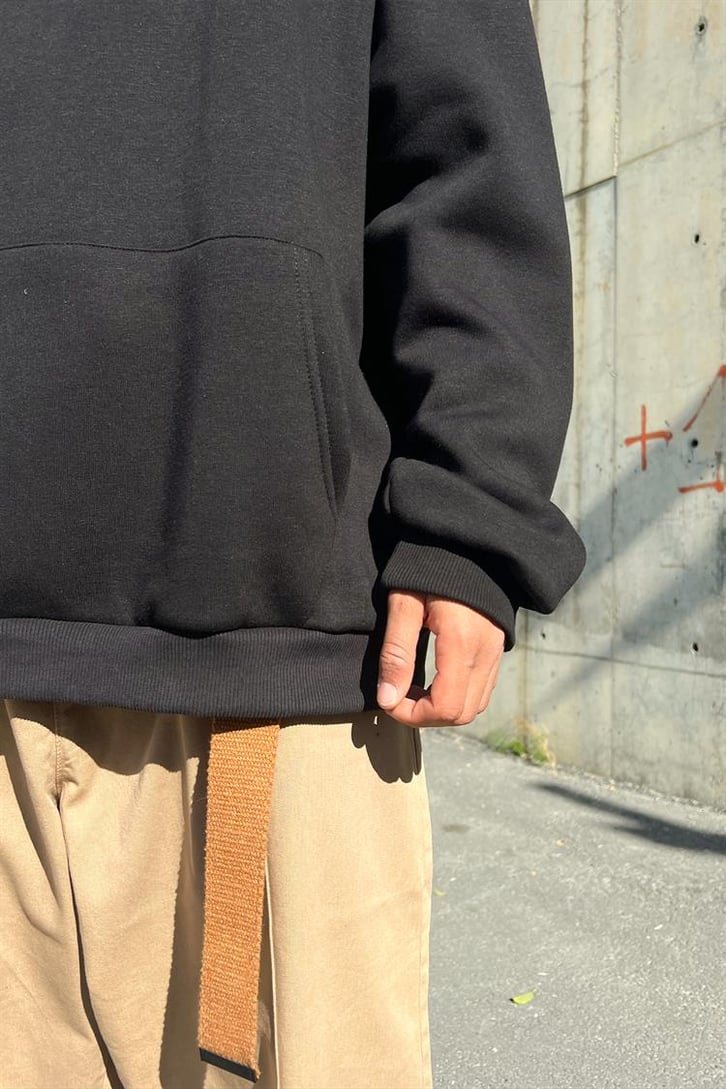Psycho Bear Sırt Baskılı Siyah İçi Pamuklu Oversize Hoodie