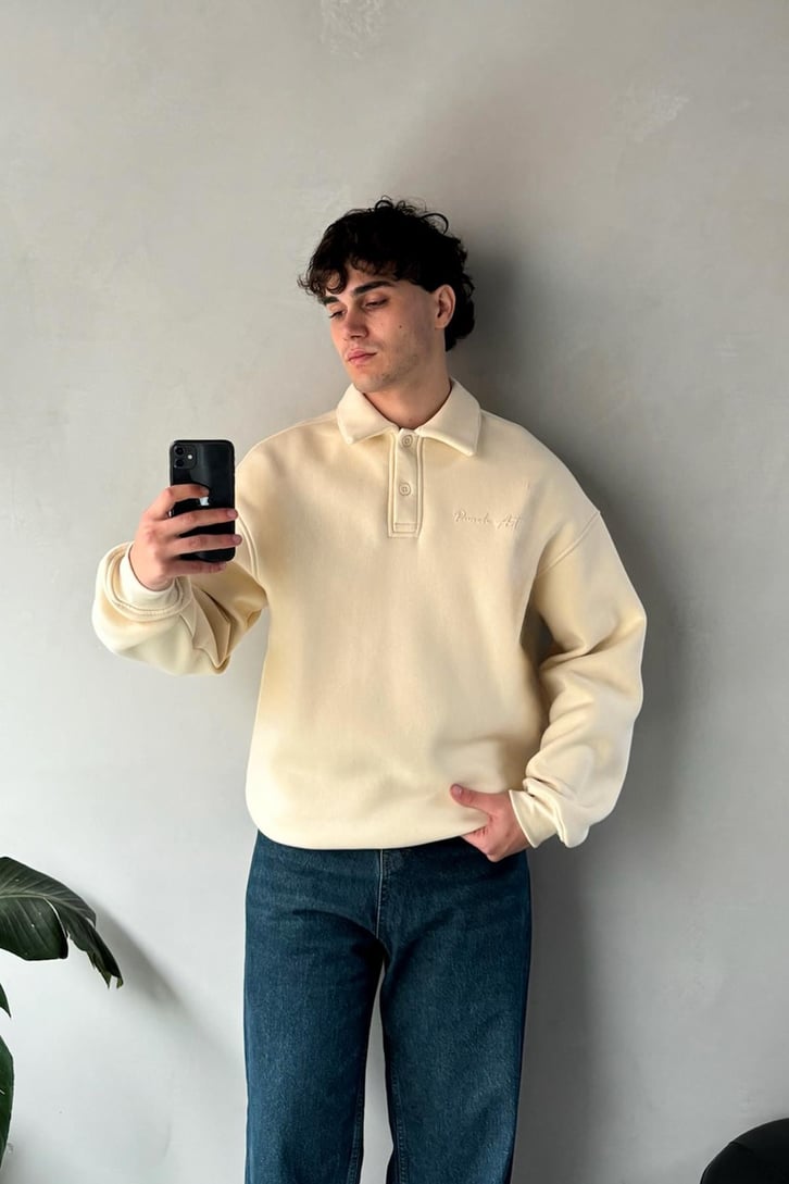 Punch Art Baskılı Polo Yaka Sweatshirt