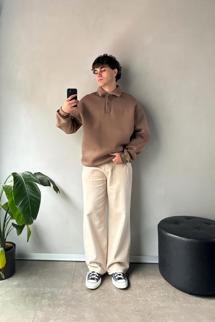 Punch Art Baskılı Polo Yaka Sweatshirt