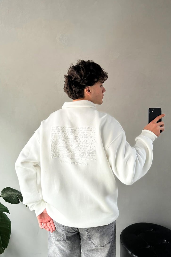 Punch Art Baskılı Polo Yaka Sweatshirt