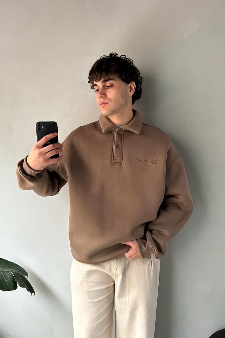 Punch Art Baskılı Polo Yaka Sweatshirt
