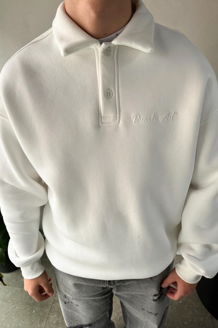 Punch Art Baskılı Polo Yaka Sweatshirt