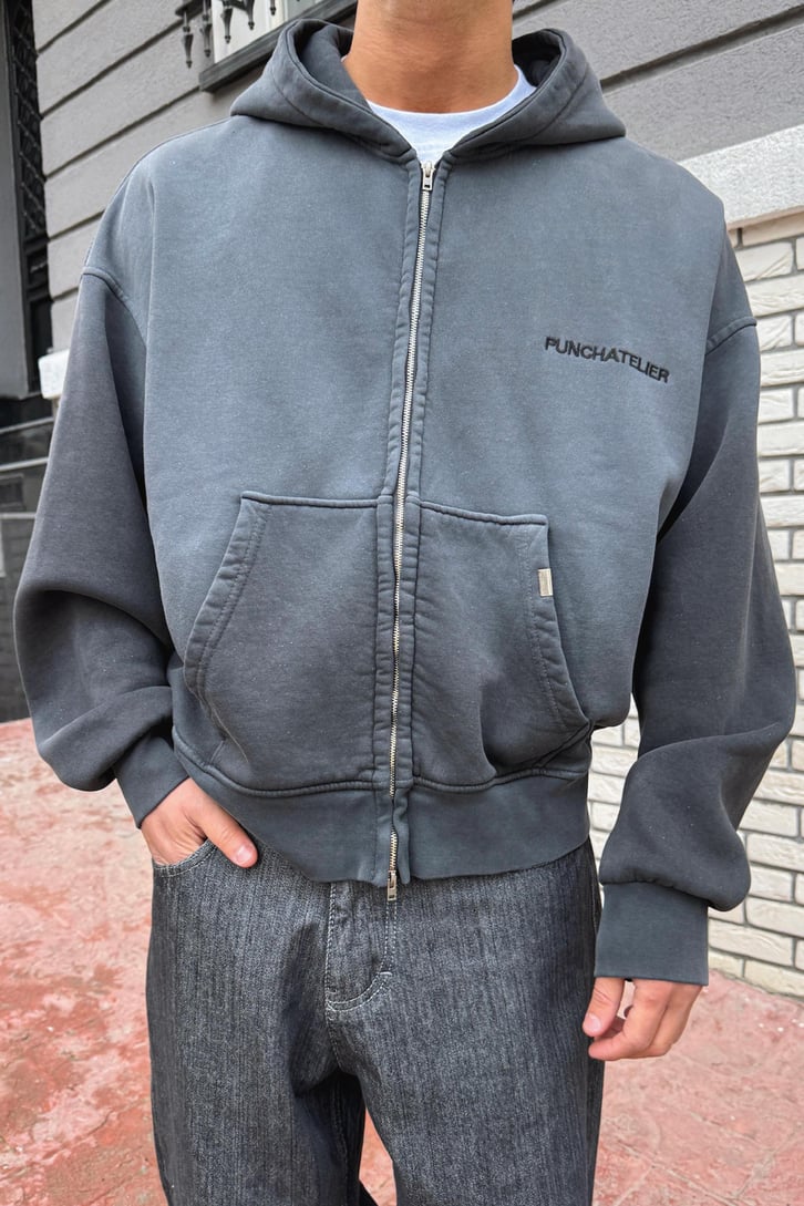 Punchatelıer Nakışlı Crop Zip Hoodie