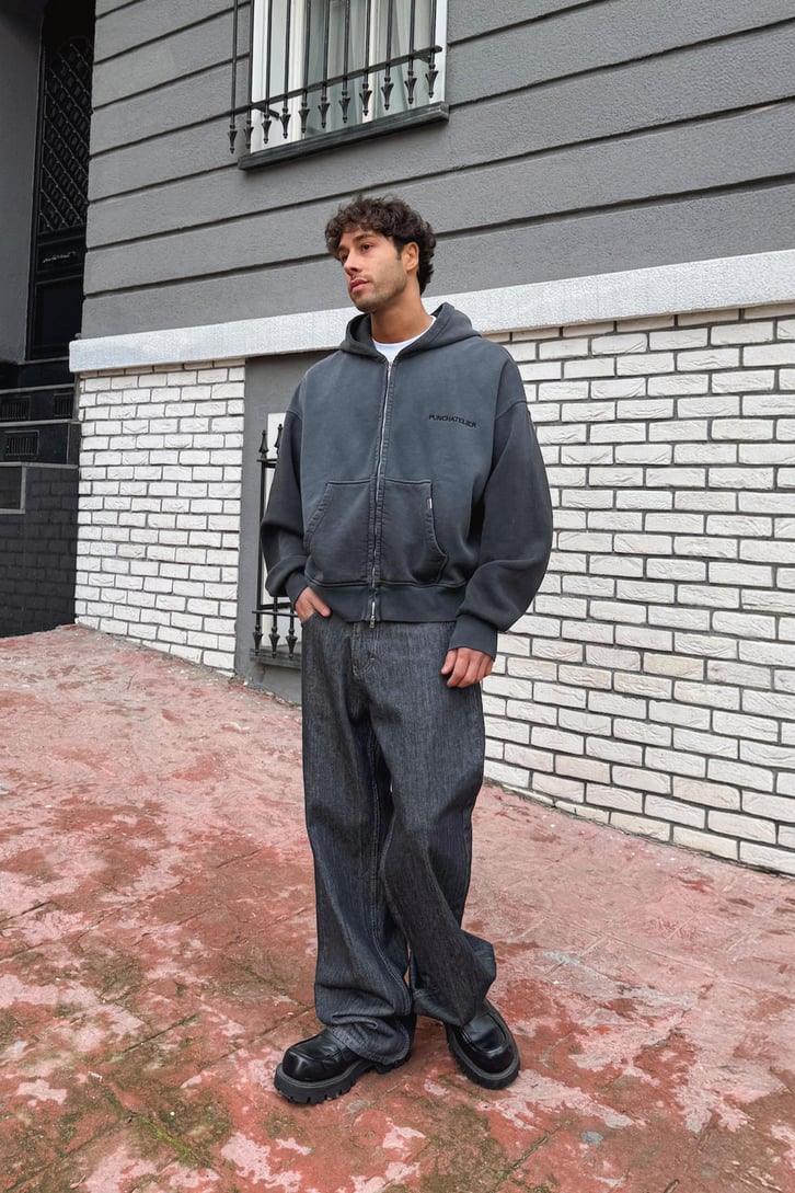 Punchatelıer Nakışlı Crop Zip Hoodie