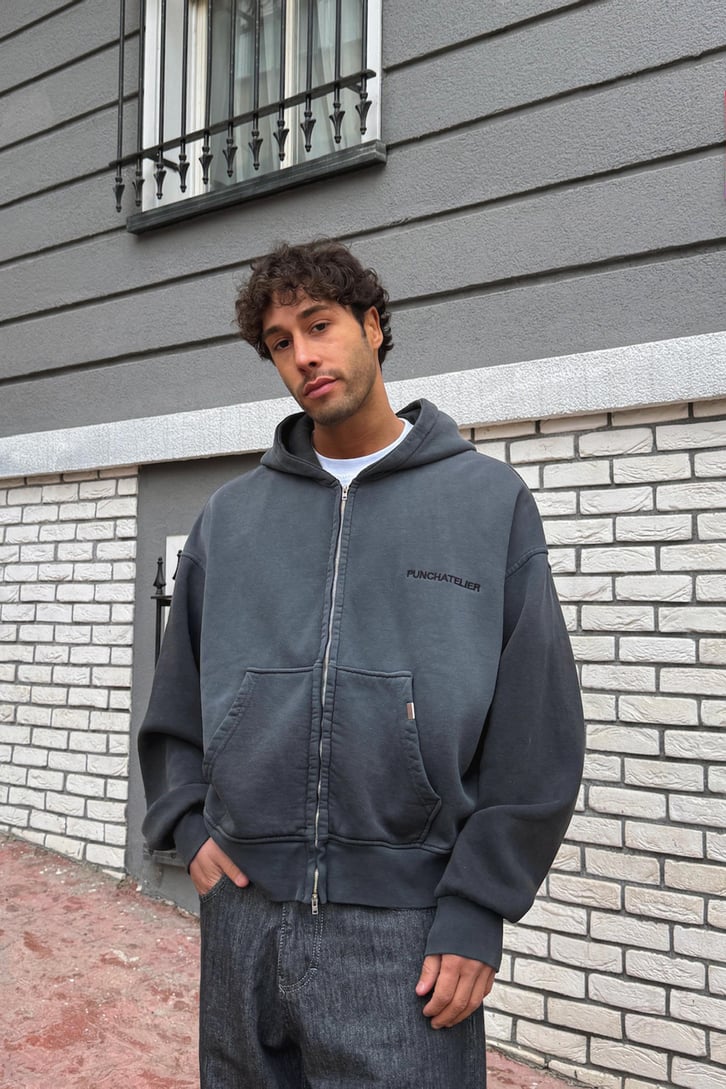 Punchatelıer Nakışlı Crop Zip Hoodie