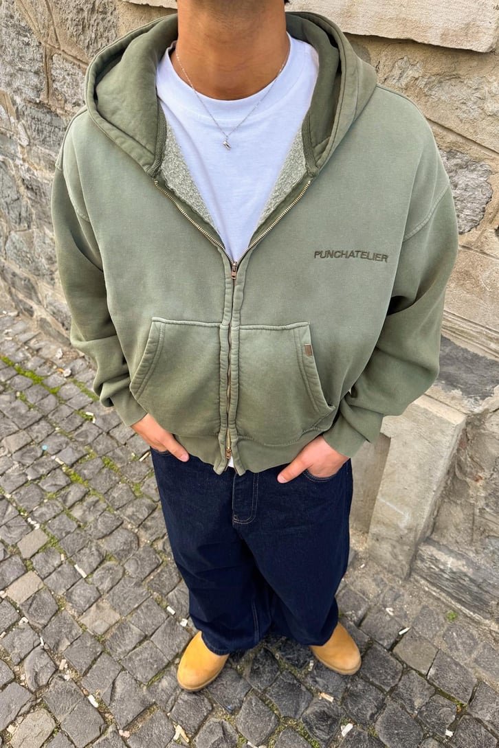 Punchatelıer Nakışlı Crop Zip Hoodie