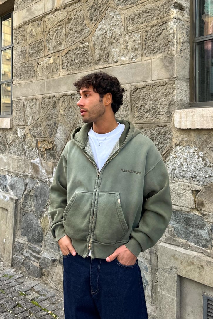 Punchatelıer Nakışlı Crop Zip Hoodie