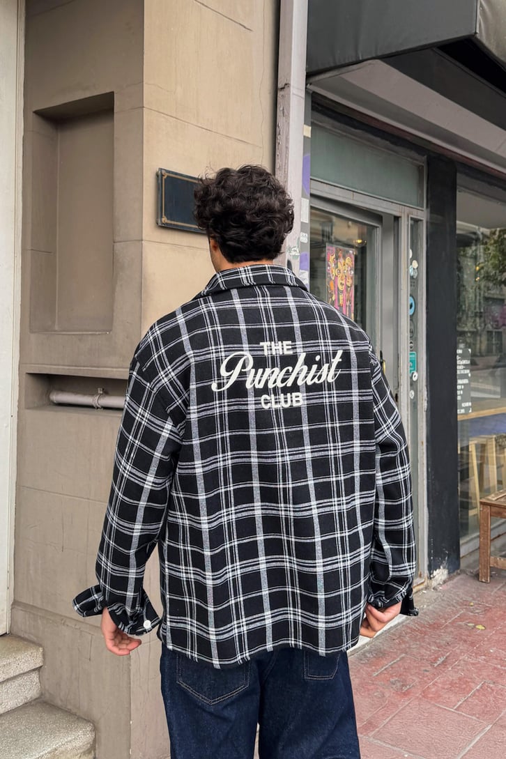 Punchist Baskılı Ekose Oversize Gömlek