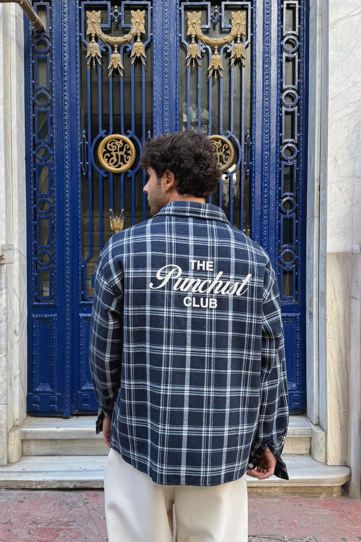 Punchist Baskılı Ekose Oversize Gömlek