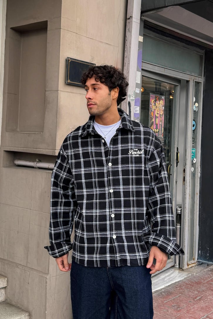 Punchist Baskılı Ekose Oversize Gömlek