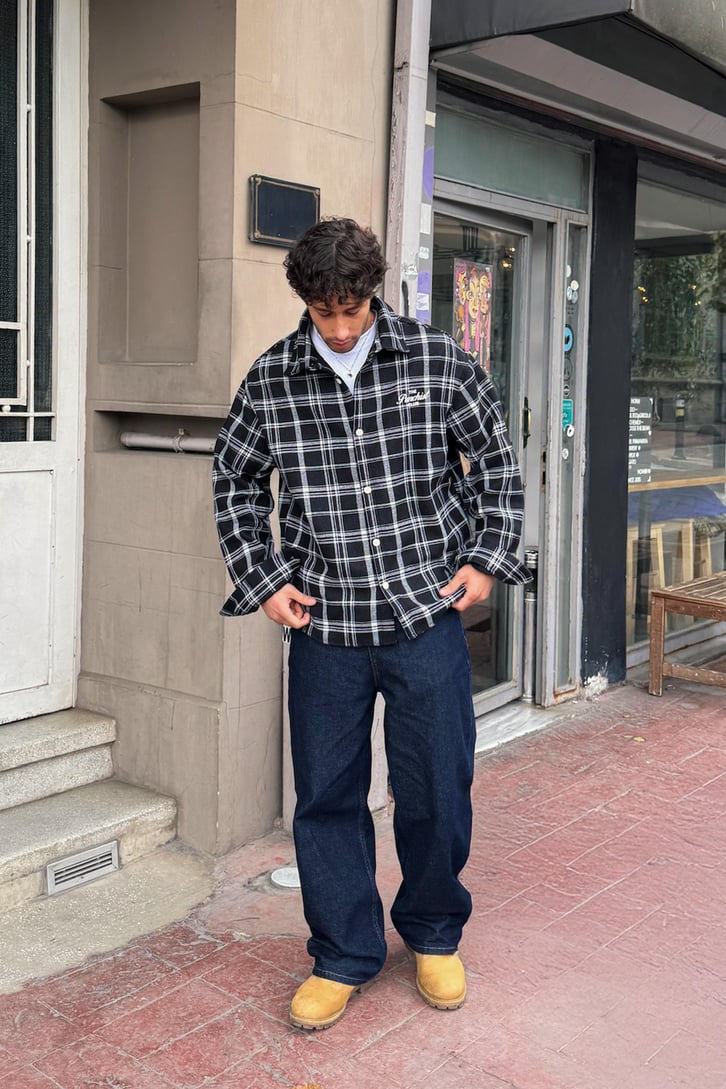 Punchist Baskılı Ekose Oversize Gömlek
