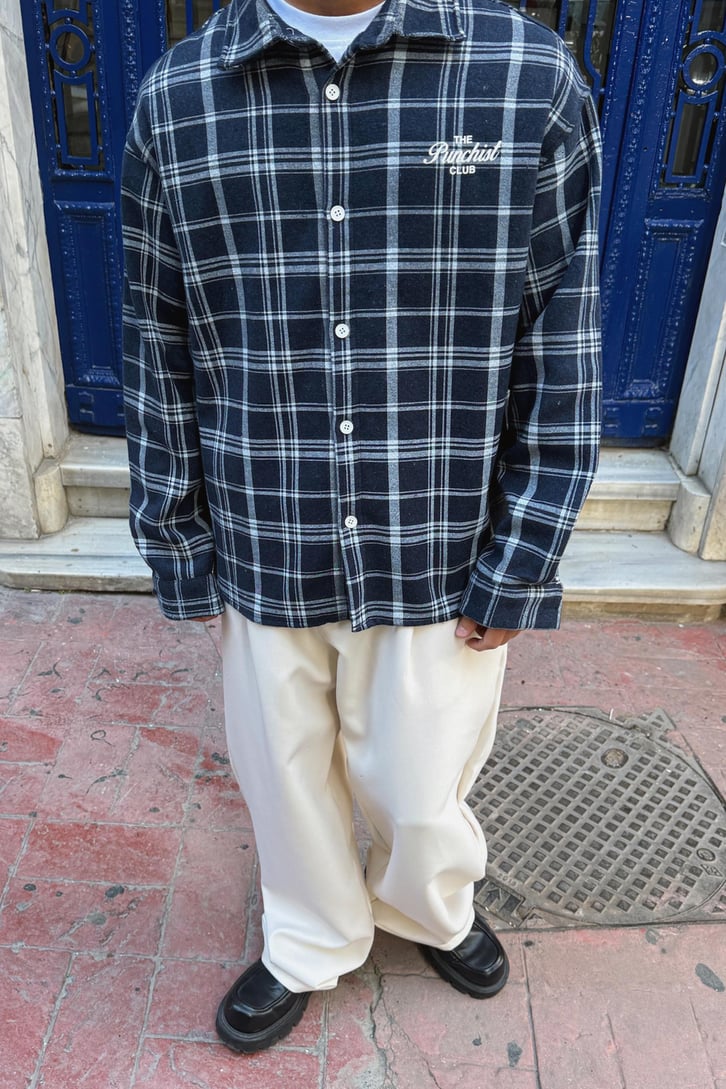Punchist Baskılı Ekose Oversize Gömlek